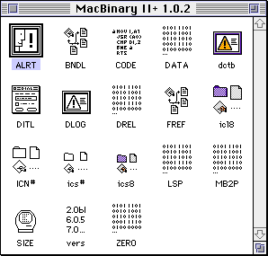 Screenshot of ResEdit, depicting MacBinary II